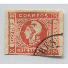 ARGENTINA 1859 GJ 15 ESTAMPILLA CABECITA IMPRESION NITIDA DE 2 PESOS ROJO CON SUS 4 MARGENES Y LIBRE DE FALTAS MUY RARO SELLO CLASICO U$ 330